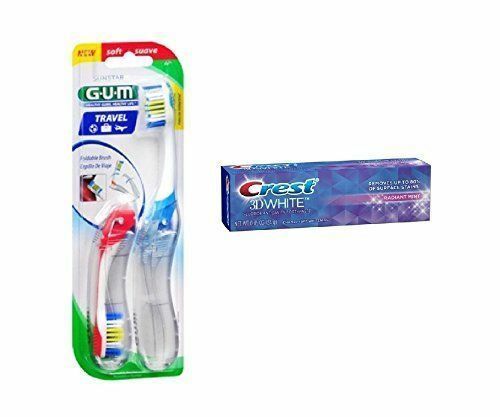 GUM Travel Folding Soft Toothbrush-2 each, & Crest 3D White Toothpaste 0.85 oz. - $12.99