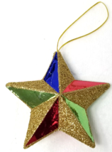 Mid Century Modern Rainbow Star Christmas Ornament Gold Glitter Vintage - £11.69 GBP