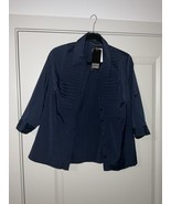 Womens Top Blouse Size PL Blue Button Down Pleats Stretch New Antilia Femme - $20.00