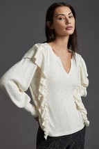 Anthropologie Pilcro Cozy Ruffle Popover XL VNeck Ivory Cream Top Women EUC - $24.99