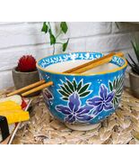 Ebros Pack Of 2 Blue Spring Flowers Ramen Noodles Soup Bowl W/ Bamboo Ch... - €24,71 EUR