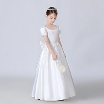 Girls high quality satin first communion dress elegant pearls short sleeve dress - £102.11 GBP