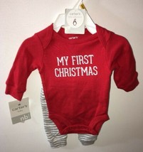 CARTER&#39;S Red 2 Piece Bodysuit Pants Newborn BABY My First Christmas - £10.76 GBP