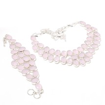 Rose Quartz Oval Shape Handmade Fashion Ethnic Necklace Set Jewelry SA 4511 - £21.54 GBP