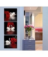 Framed White Swans Red Rose Flower 3 Piece Canvas Wall Art Print Post Home Decor - £28.78 GBP - £72.08 GBP