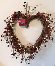 Americana Red White And Blue Berry Heart Wreath Summer Indoor Outdoor Decor New - £15.80 GBP