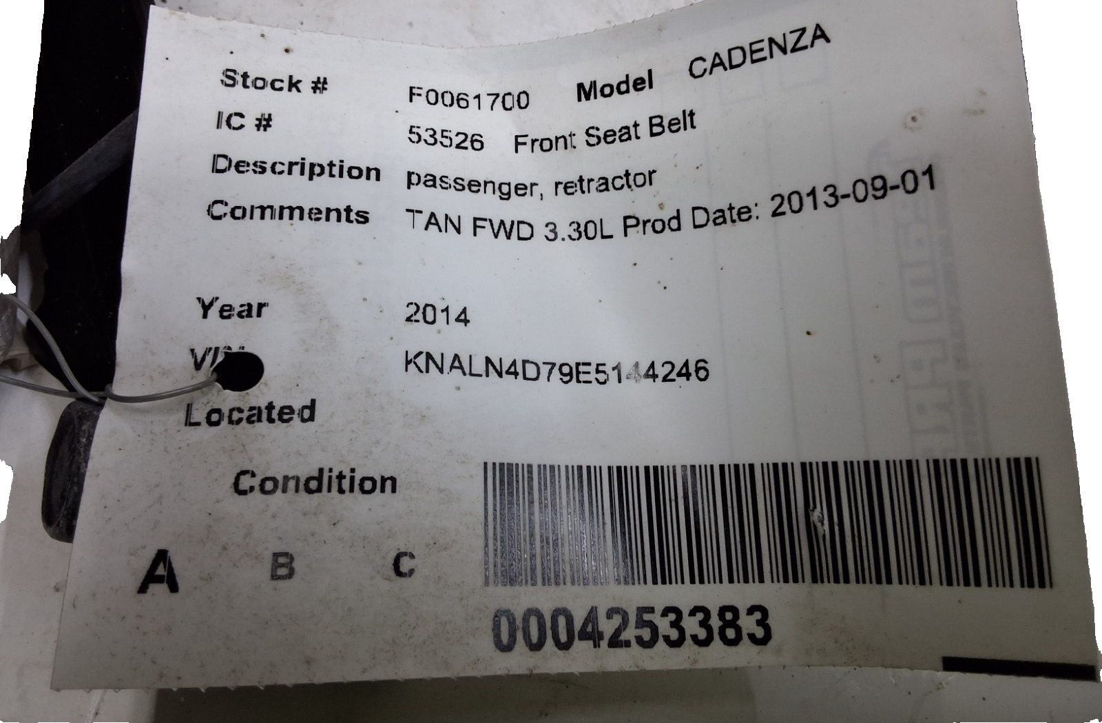 14 15 16 Kia cadenza right passenger tan seat belt retractor OEM Item image 5