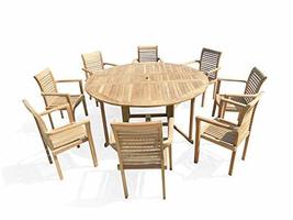 Windsor&#39;s Grade A Teak 6&#39; Round Drop Leaf Folding Table w 8 Stacking Arm... - £4,426.40 GBP