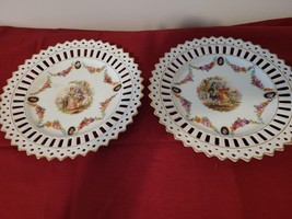Vintage Germany Floral Reticulated plates Gold Trim Lace Edges Courting ... - $23.38