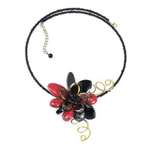 Modern Vine Floral Romance Red Black Stone Choker-Necklace - £15.02 GBP