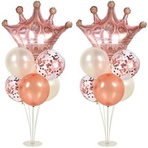 Rose Gold Balloon Stand Kit For Table 2 Set With 2 Rose Gold Crown Balloons Rose - £25.57 GBP