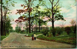 Vtg Postcard 1911 Jackson Michigan MI View In Loomis Park Ladies Strolling  - £4.88 GBP