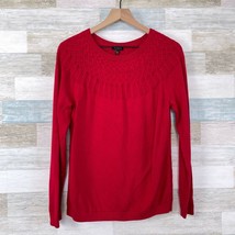 Talbots Aran Sweater Red Raglan Sleeve Cotton Cashmere Blend Casual Wome... - $24.74