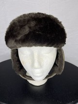 Black Genuine Trooper Faux Fur Flap Expanded Vinyl Men&#39;s Medium Hat Made... - $19.80