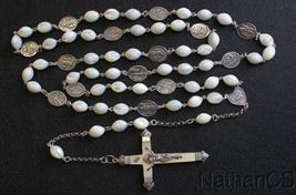 Stations of the Cross Unique Rosary all Vintage MOP &amp; Sterling w 19th Ce... - $869.02