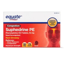 Equate Congestion Suphedrine PE Nasal Decongestant Tablets 10mg, 72 CT..+ - £20.56 GBP
