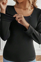 Black Solid Scoop Neck Slim Fit Thermal Top - $10.63