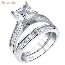 2 Pieces Classic Wedding Ring Set for Women 7*7mm Princess Cut AAAAA Zircon 925  - £48.04 GBP