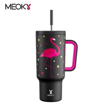 Meoky 40oz Tumbler Stainless Steel Leak Proof Black Flamingo Vacuum Cup  - £15.00 GBP