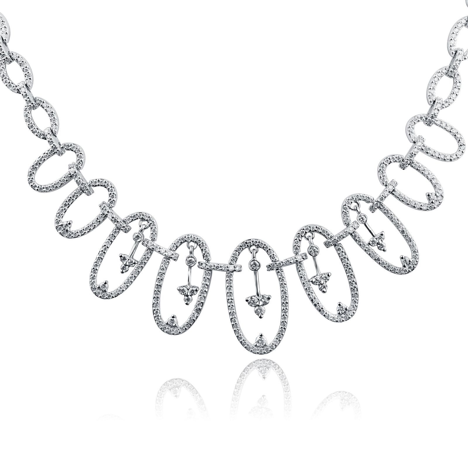 Primary image for Women's Necklace 2.70 Ct Round Genuine Diamond  Oval Links 14k White Gold 18"