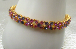 Vintage Signed JOAN RIVERS Pink/Purple Crystal Tennis Bracelet 7.5&quot; Long - £43.06 GBP