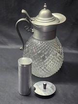 Vintage 2qt Carafe Decanter Pitcher In Heavy Crystal And Pewter With Ice... - $58.28