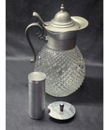 Vintage 2qt Carafe Decanter Pitcher In Heavy Crystal And Pewter With Ice... - $79.67 CAD