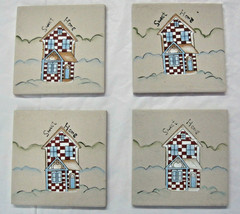 4 Arlrva Hand Painted Sweet Home Ceramic Tiles Coasters Trivet Wall Hanging - £18.04 GBP