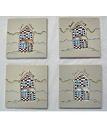 4 Arlrva Hand Painted Sweet Home Ceramic Tiles Coasters Trivet Wall Hanging - £17.69 GBP