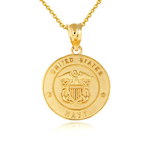 10K Solid Gold United States US Navy Shield Eagle Anchor Emblem Pendant Necklace - £128.60 GBP+