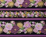 Cotton Japanese Purple Floral 11&quot; Stripes Black Fabric Print by the Yard... - $14.95