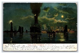 Ships in Harbor Night View New York CIty NY NYC UDB Postcard U20 - £2.37 GBP