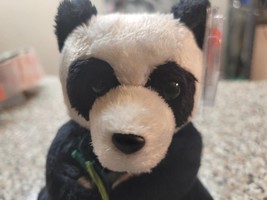 Ty Beanie Babies LI MEI Black And White Panda Bear With Green Leaf - £10.35 GBP