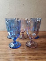 5 Pioneer Woman Luster Glaze Blue Pink Pearlized, 12.5oz Footed Glasses Goblets - £52.77 GBP