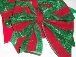 Holiday Time 4 Christmas Red Velvet Green Glitter Bows Decor Wreath Ugly Sweater - £14.34 GBP