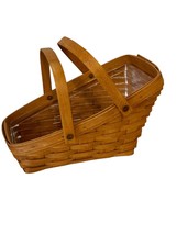 Vintage Longaberger Basket Handwoven Slanted Double Swing Handles Liner ... - $26.63