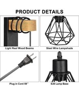 2 Pc Vintage Industrial Wall Sconce lamp With Plug In Cord Wooden Beam a... - £46.81 GBP