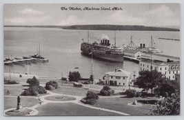 Postcard The Harbor Mackinac Island Michigan Curt Teich Photo-Cote Steamers - £3.55 GBP