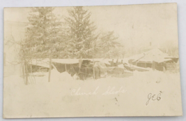 VTG 1910 RPPC Church Sheds in Snowy Area Unknown Location Real Photo Postcard - £9.74 GBP