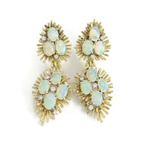 Vintage 1960&#39;s Opal Diamond Dangle Drop Earrings 14K Yellow Gold, 18.75 Grams - £3,125.15 GBP