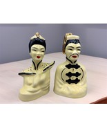 Vtg MCM Asian Ceramic Figurine Bust Pair Yellow Gold Accents - $324.69 MXN