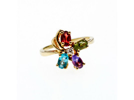 10K Yellow Gold Amethyst, Garnet, Topaz, Peridot &amp; Diamond Ring Size 7 - £264.99 GBP