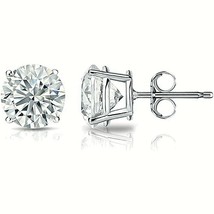 White Sapphire Basket Round Stud Earrings in Solid 14k White Gold  - 2 cttw - £78.33 GBP