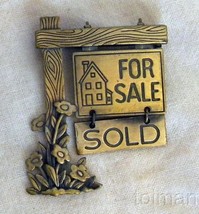 Vintage brass JJ realtor House for Sale pin w sold sign - £7.84 GBP