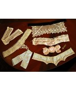 Antique Fripperies Lot Garters Collar Bows Lace Garter Clip Embellishments - £85.14 GBP