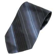 Guy Laroche Men&#39;s Silk Taffeta Tie Diagonal Stripe Pattern Navy Blue - £11.09 GBP