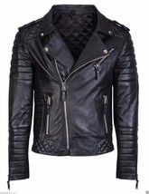 Men’s Slim Fit Stylish Kay Michael’s Diamond Quilted Black Leather Jacket - £95.89 GBP