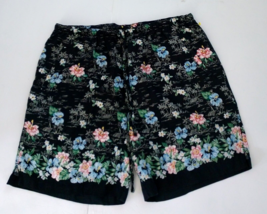 OP Sport Drawstring Shorts Unisex XL Black Hawaiian Flowers Rayon Cotton - £10.95 GBP