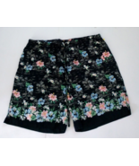 OP Sport Drawstring Shorts Unisex XL Black Hawaiian Flowers Rayon Cotton - $19.02 CAD