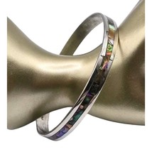 Artisan Bangle Alpaca Bracelet Abalone Marked Mexico Silver Tone Vintage - $13.86